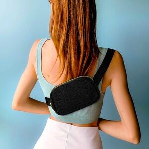 NEW! Black Fleece Crossbody Fanny Pack Adjustable Waist Pack Hiking Travel